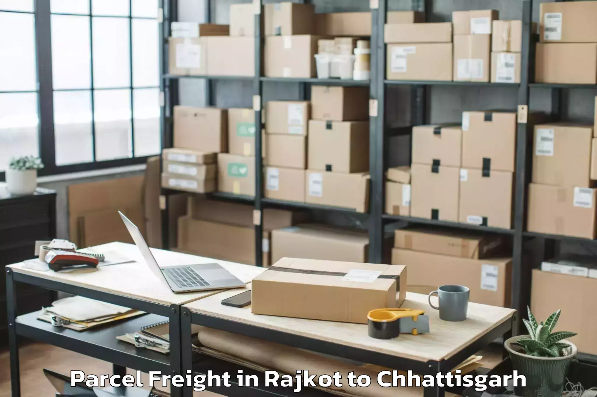 Top Rajkot to Khairagarh Parcel Freight Available